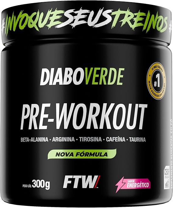 FTW Pré-Treino Diabo Verde em Pó com Cafeína, Aminoácidos Beta‑Alanina e Arginina para Treinos e Atividades Físicas - Pote 300 g (Energético)