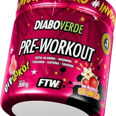 FTW Pré-Treino Diabo Verde Diploko em Pó com Cafeína, Aminoácidos Beta‑Alanina e Arginina para Treinos e Atividades Físicas - Pote 300 g (Morango Atômico)