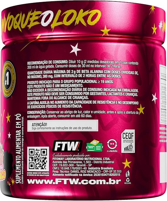 FTW Pré-Treino Diabo Verde Diploko em Pó com Cafeína, Aminoácidos Beta‑Alanina e Arginina para Treinos e Atividades Físicas - Pote 300 g (Morango Atômico) - Imagem 2