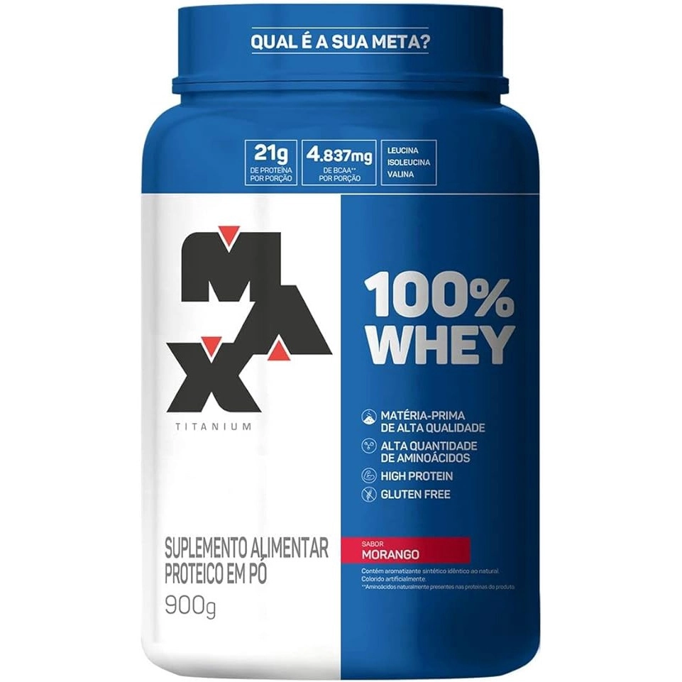 100% Whey 900g Pote - Max Titanium- Morango