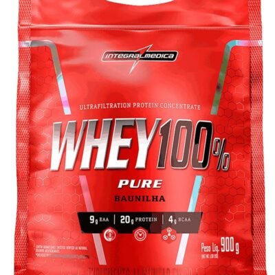 Integralmédica – Whey Protein Concentrado Baunilha 100% Pure – 20g de Proteína por Scoop, Suplementação Alimentar Pós-Treino, Fórmula Enriquecida com BCAAs – 900g